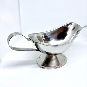 Vintage Stainless Steel Gravy Sauce Boat Footed Pedestal Base Loop Handler